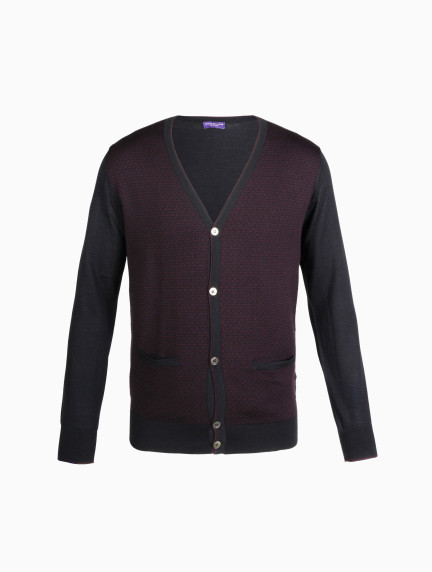 Patrick Hellmann CollectionBlack Cardigan With Red Pattern image1086
